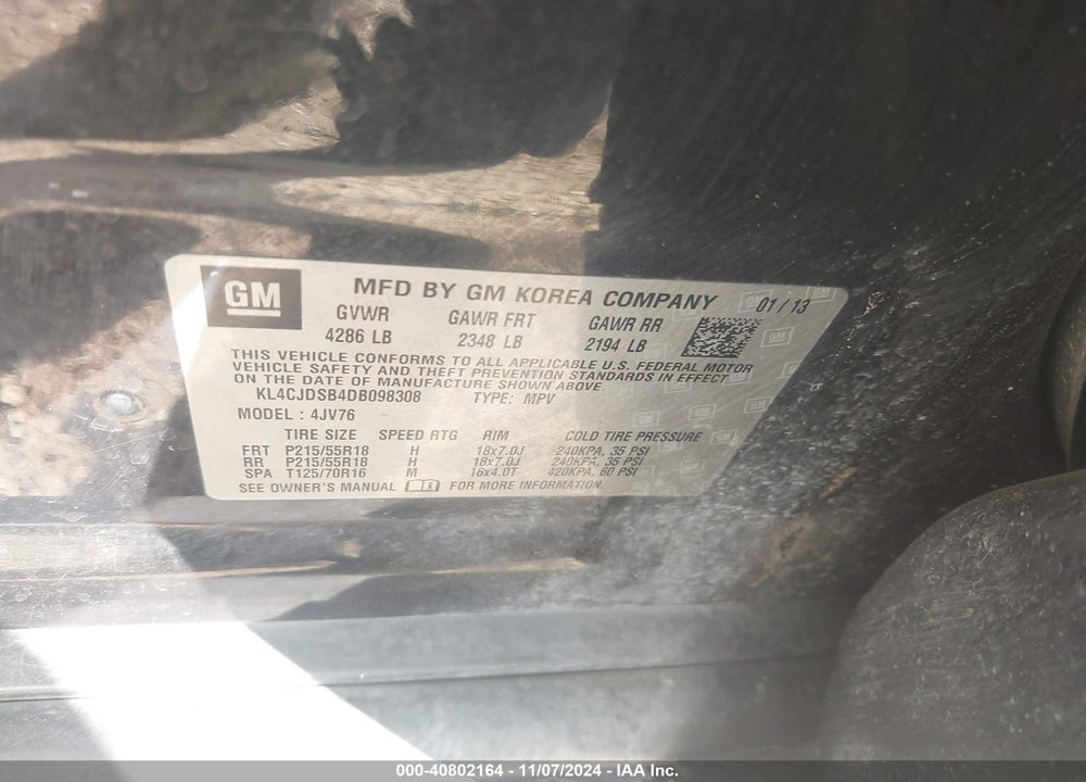 2013 BUICK ENCORE PREMIUM VIN: KL4CJDSB4DB098308