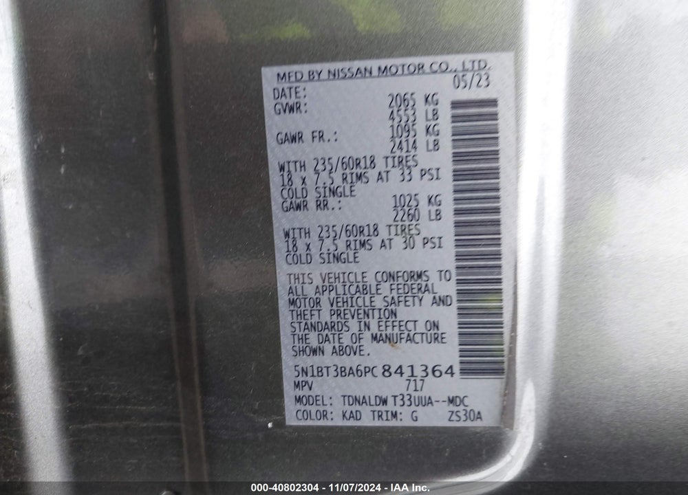 2023 NISSAN ROGUE SV FWD VIN: 5N1BT3BA6PC841364
