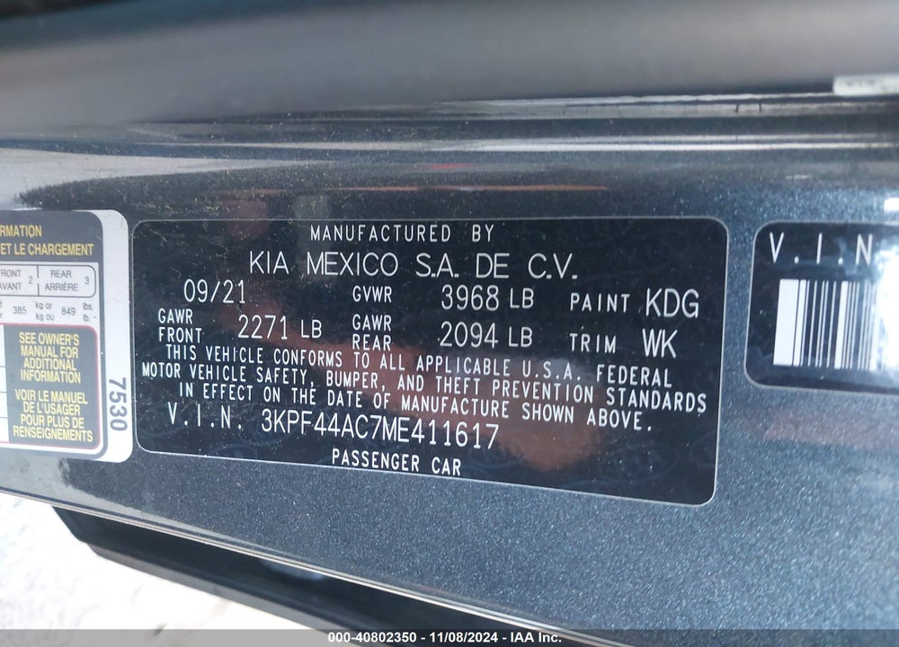2021 KIA FORTE GT VIN: 3KPF44AC7ME411617