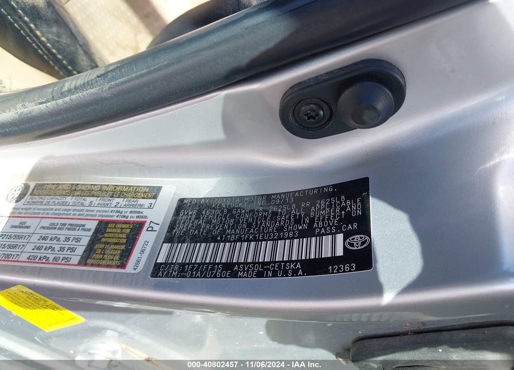 2014 TOYOTA CAMRY SE VIN: 4T1BF1FK1EU321983
