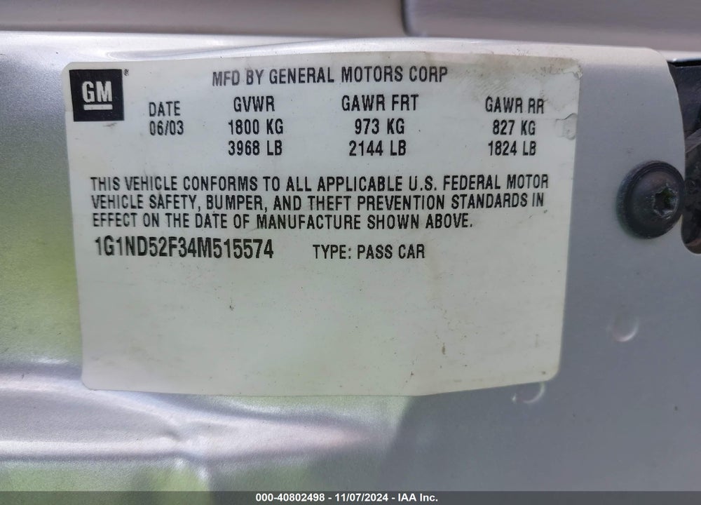2004 CHEVROLET CLASSIC VIN: 1G1ND52F34M515574