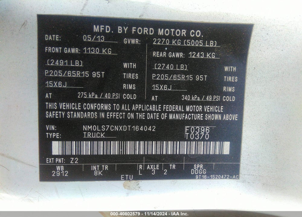 2013 FORD TRANSIT CONNECT XL VIN: NM0LS7CNXDT164042
