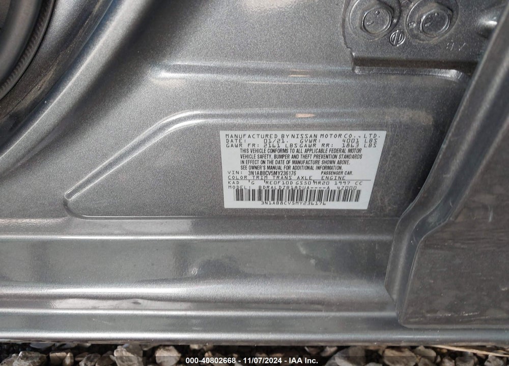 2021 NISSAN SENTRA SV XTRONIC CVT VIN: 3N1AB8CV5MY236176