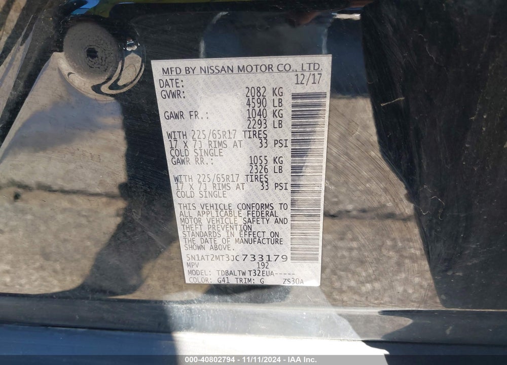 2018 NISSAN ROGUE VIN: 5N1AT2MT3JC733179