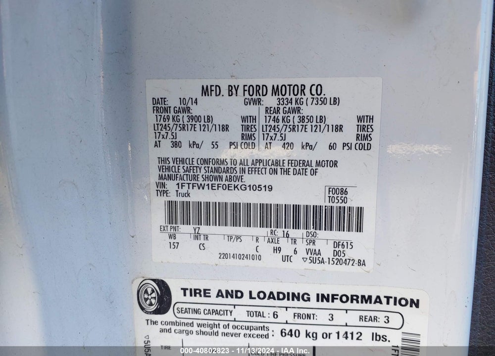 2014 FORD F-150 XL VIN: 1FTFW1EF0EKG10519