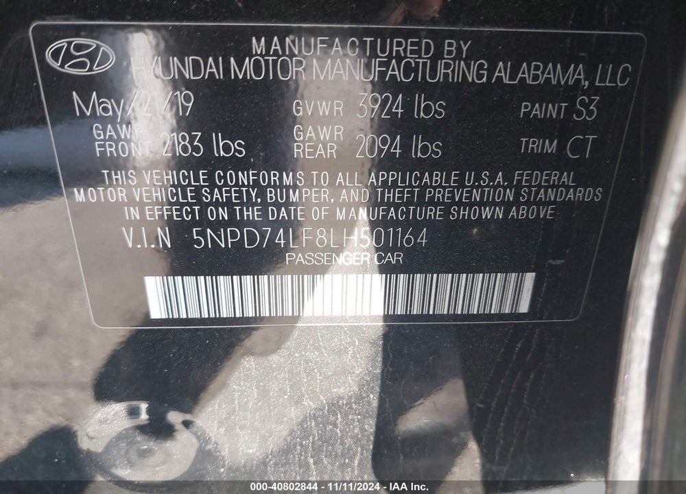 2020 HYUNDAI ELANTRA SE VIN: 5NPD74LF8LH501164