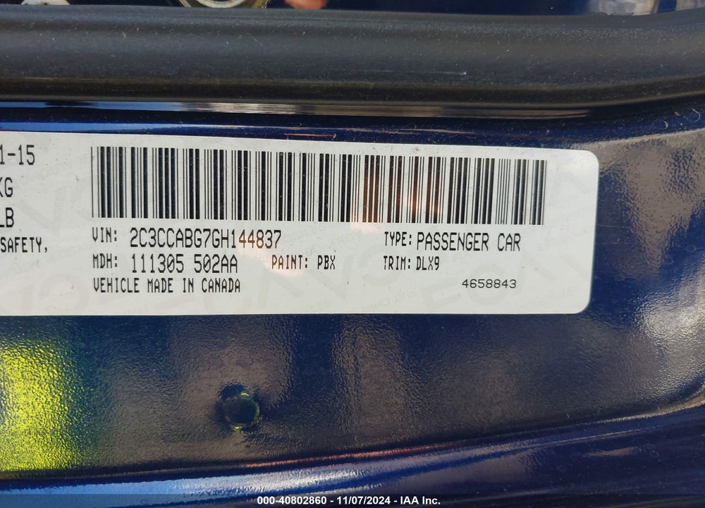 2016 CHRYSLER 300 300S VIN: 2C3CCABG7GH144837