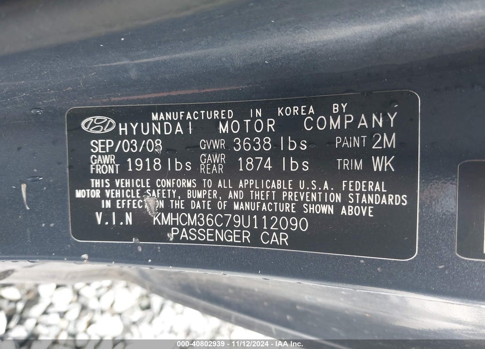 2009 HYUNDAI ACCENT GS VIN: KMHCM36C79U112090