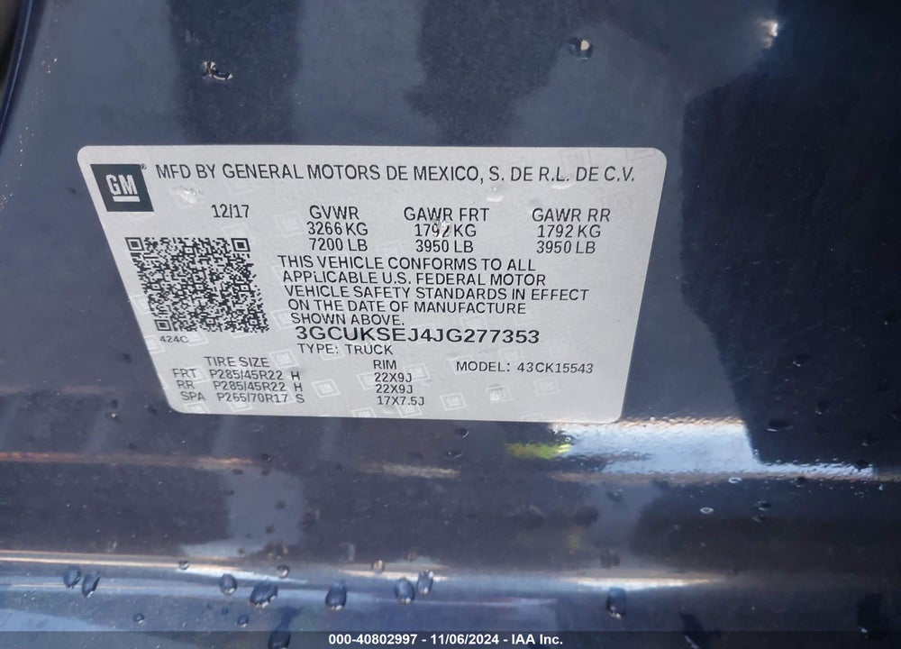 2018 CHEVROLET SILVERADO 1500 2LZ VIN: 3GCUKSEJ4JG277353