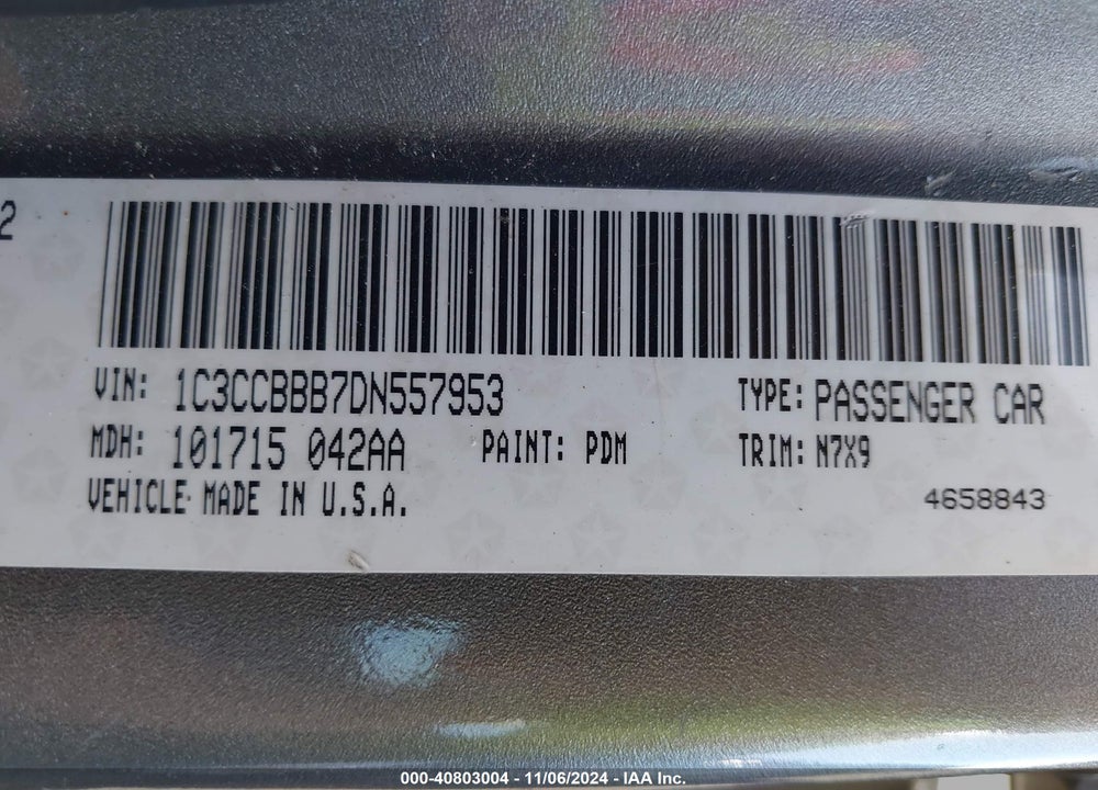 2013 CHRYSLER 200 TOURING VIN: 1C3CCBBB7DN557953
