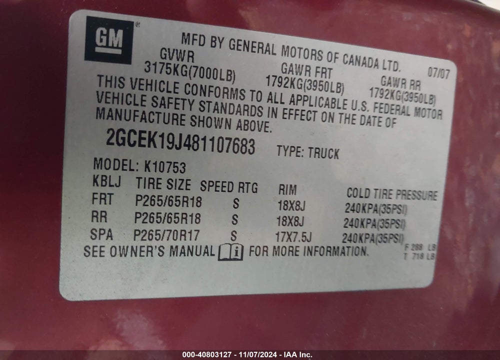 2008 CHEVROLET SILVERADO 1500 LTZ VIN: 2GCEK19J481107683