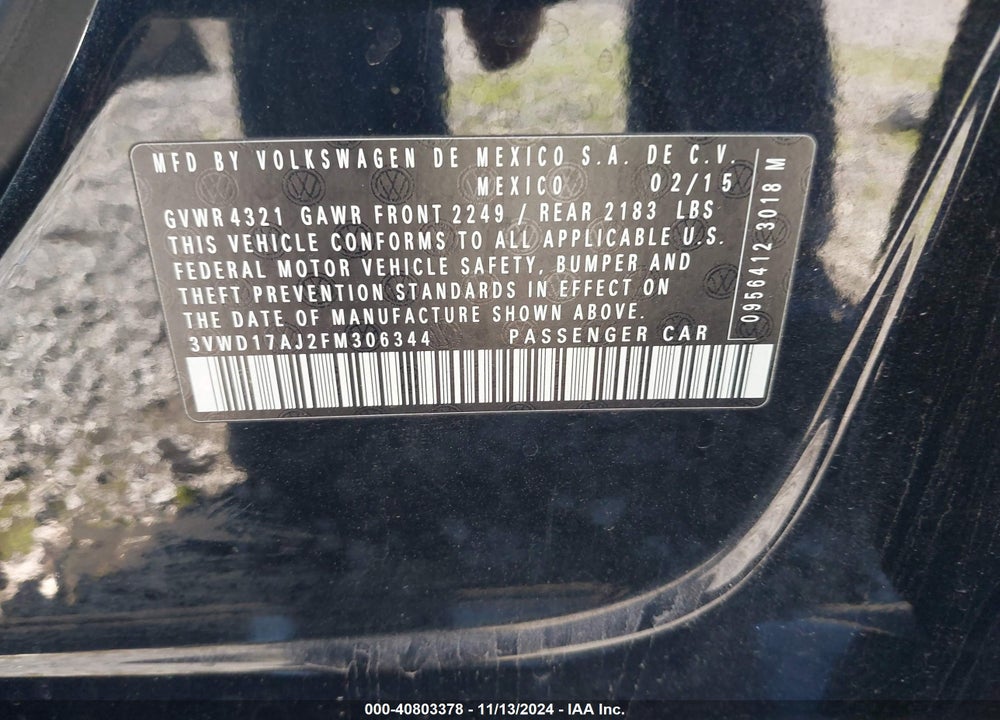 2015 VOLKSWAGEN JETTA 1.8T SE VIN: 3VWD17AJ2FM306344