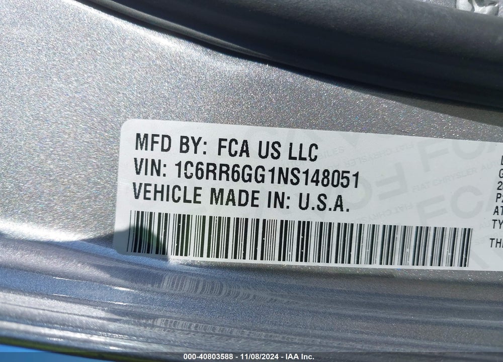 2022 RAM 1500 CLASSIC WARLOCK VIN: 1C6RR6GG1NS148051