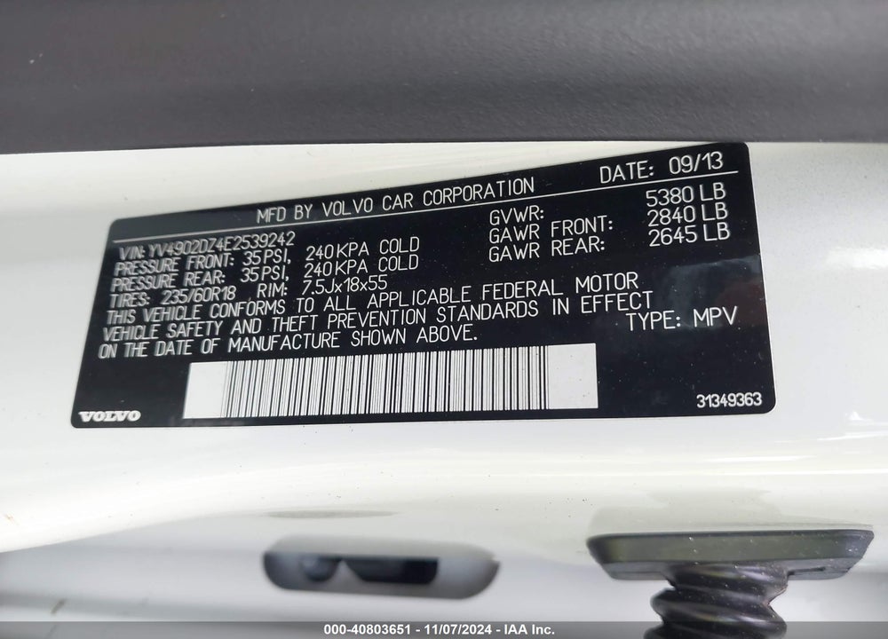 2014 PREMIER VOLVO XC60 T6 R-DESIGN  PLUS VIN: YV4902DZ4E2539242