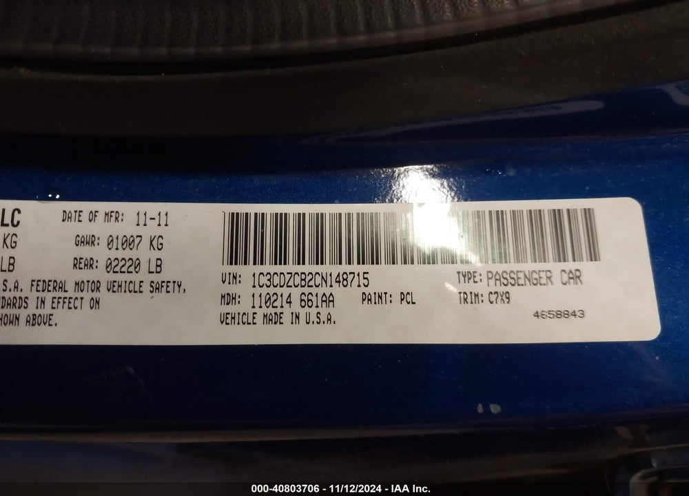 2012 DODGE AVENGER VIN: 1C3CDZCB2CN148715