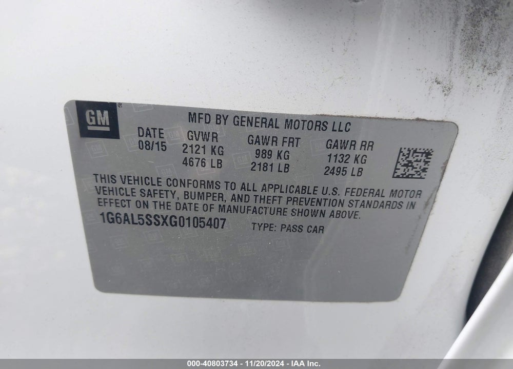 2016 CADILLAC ATS PREMIUM COLLECTION VIN: 1G6AL5SSXG0105407