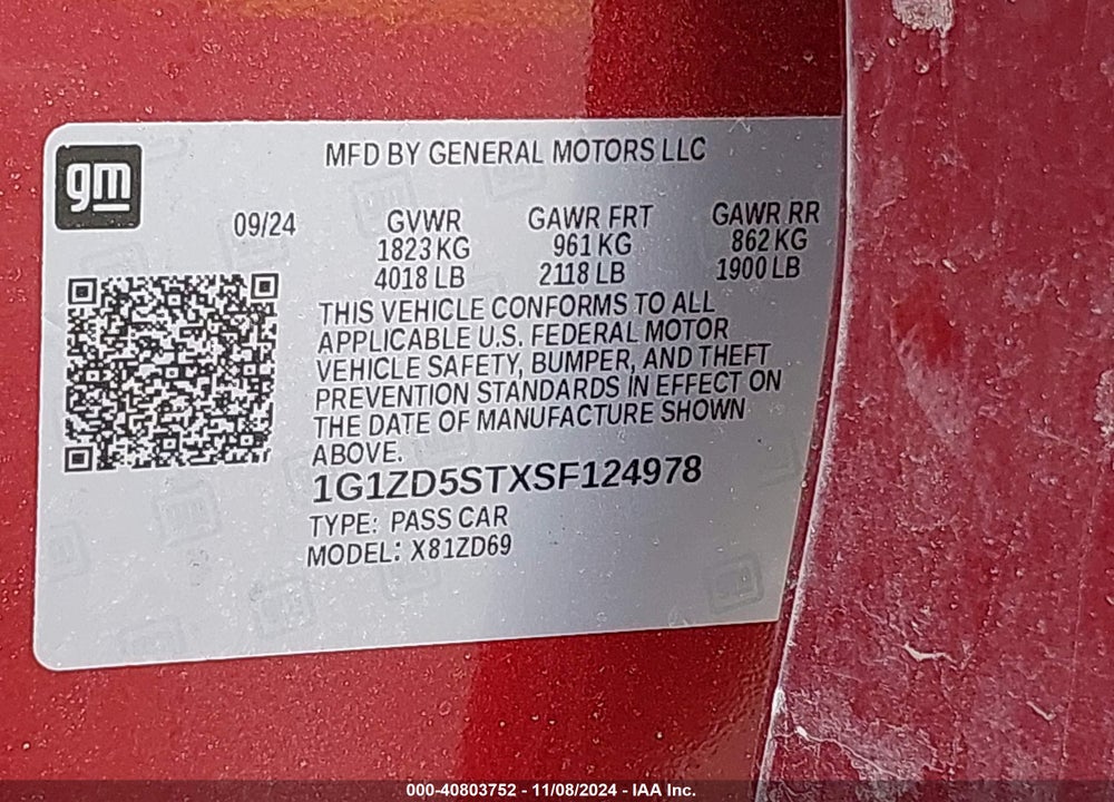 2025 CHEVROLET MALIBU FWD 1LT VIN: 1G1ZD5STXSF124978