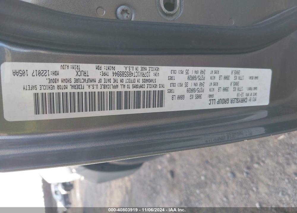 2011 DODGE RAM 1500 VIN: 1D7RV1CT4BS589944