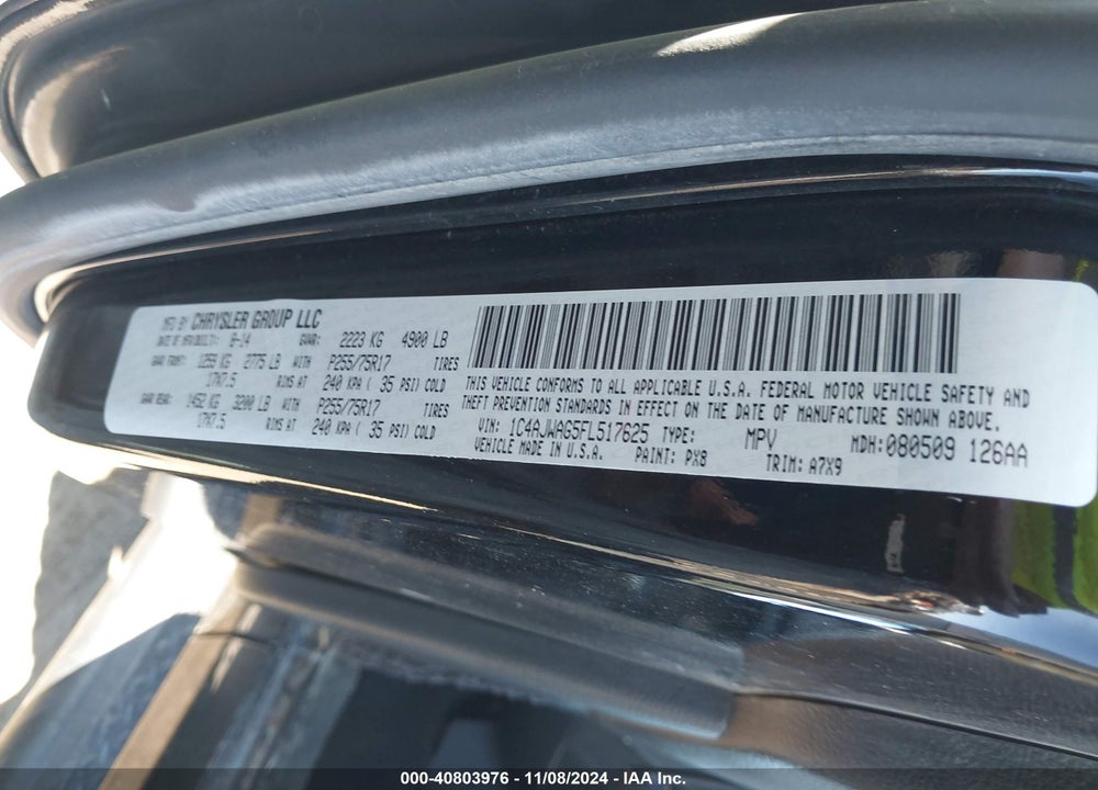 2015 JEEP WRANGLER SPORT VIN: 1C4AJWAG5FL517625