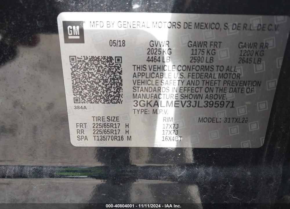 2018 GMC TERRAIN SLE VIN: 3GKALMEV3JL395971