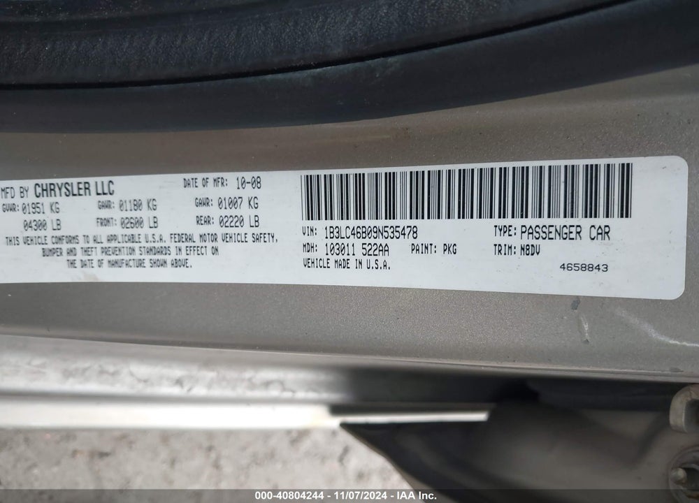 2009 DODGE AVENGER SE/SXT VIN: 1B3LC46B09N535478