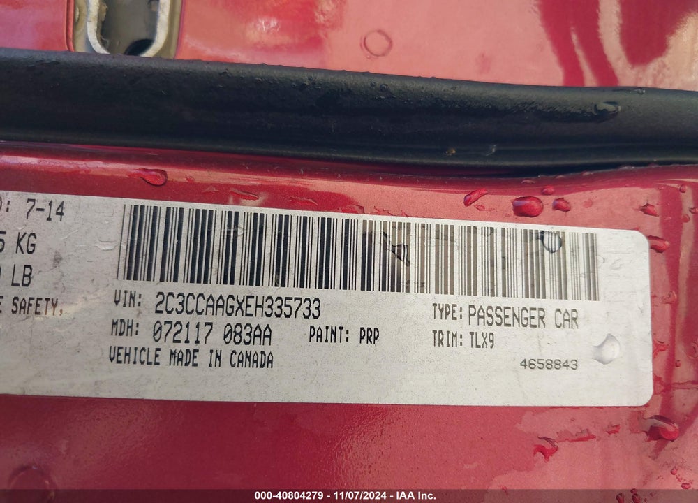 2014 CHRYSLER 300 VIN: 2C3CCAAGXEH335733