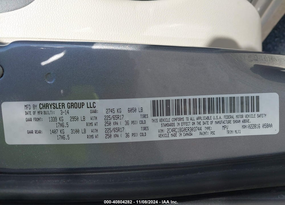 2014 CHRYSLER TOWN & COUNTRY TOURING VIN: 2C4RC1BG0ER303744