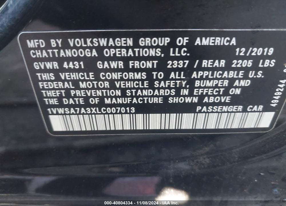 2020 VOLKSWAGEN PASSAT 2.0T SE VIN: 1VWSA7A3XLC007013