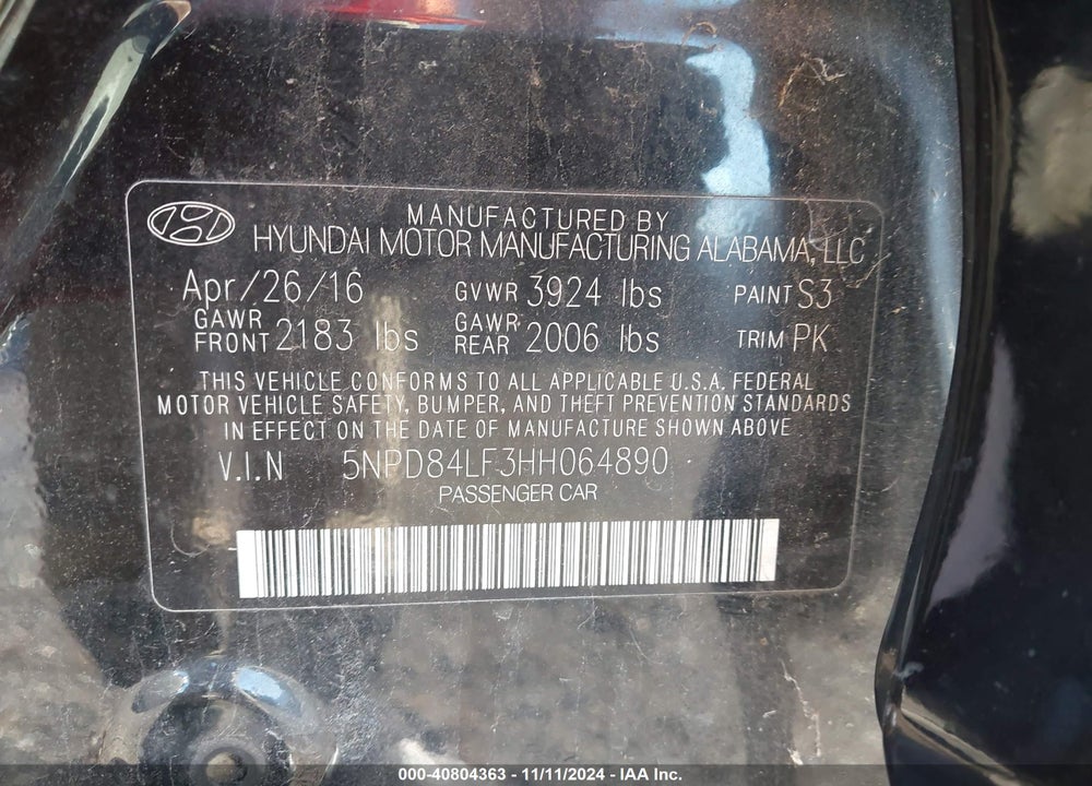 2017 HYUNDAI ELANTRA SE VIN: 5NPD84LF3HH064890