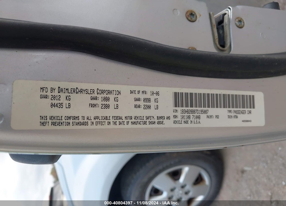 2007 DODGE CALIBER VIN: 1B3HB28B87D195087