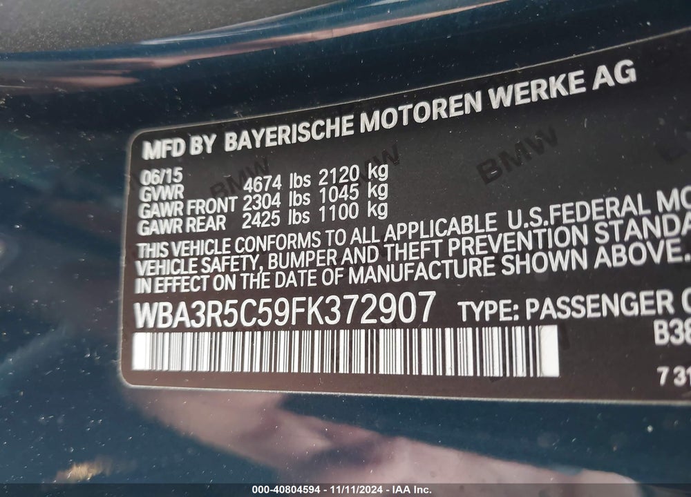 2015 BMW 435I XDRIVE VIN: WBA3R5C59FK372907