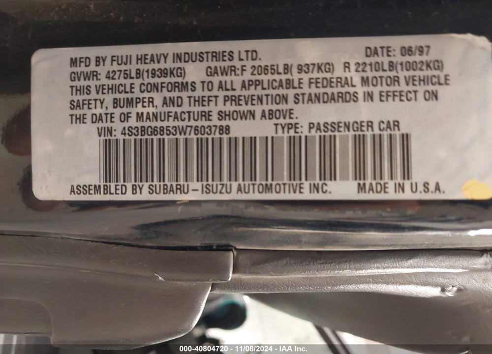 1998 SUBARU LEGACY OUTBACK/OUTBACK LIMITED/OUTBACK SPORT VIN: 4S3BG6853W7603788