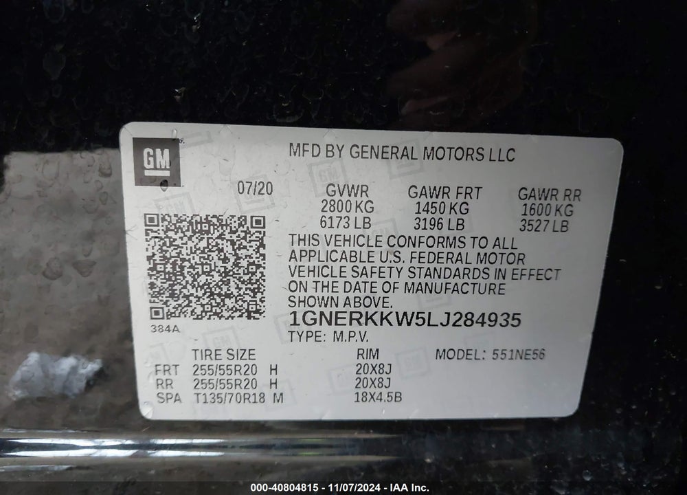 2020 CHEVROLET TRAVERSE FWD PREMIER VIN: 1GNERKKW5LJ284935