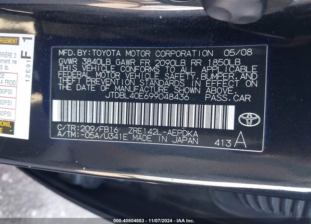 2009 TOYOTA COROLLA LE VIN: JTDBL40E699048436