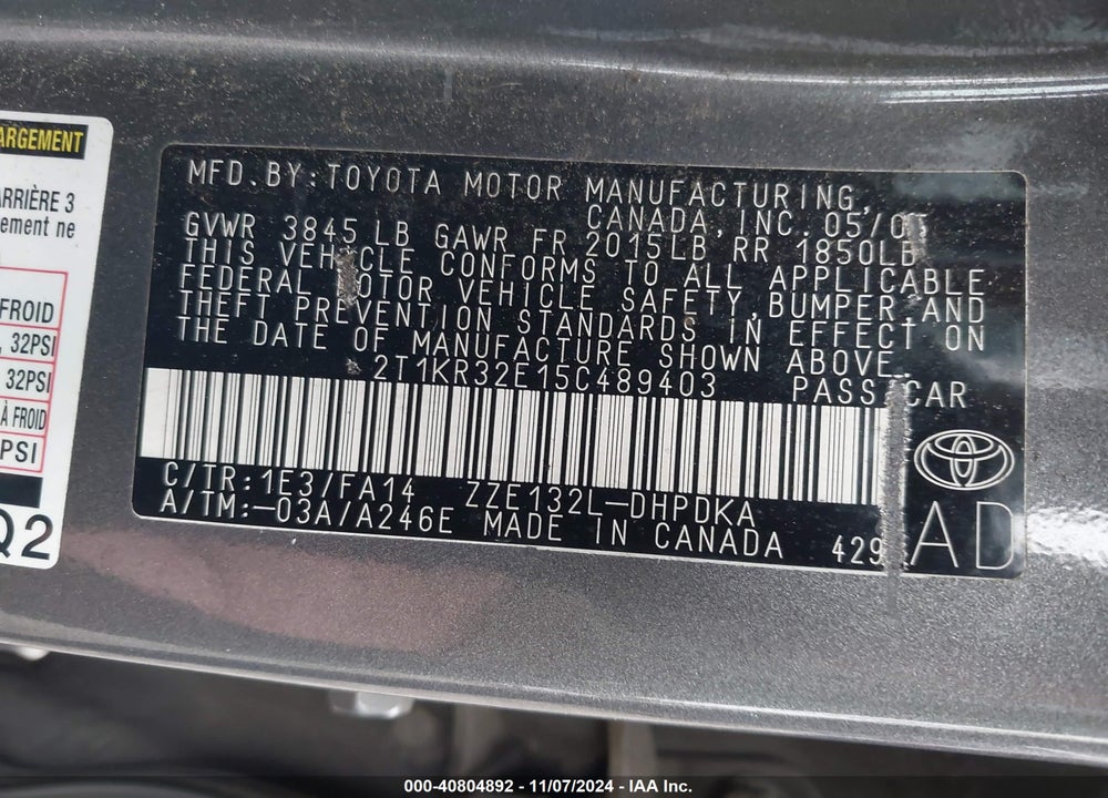2005 TOYOTA MATRIX VIN: 2T1KR32E15C489403