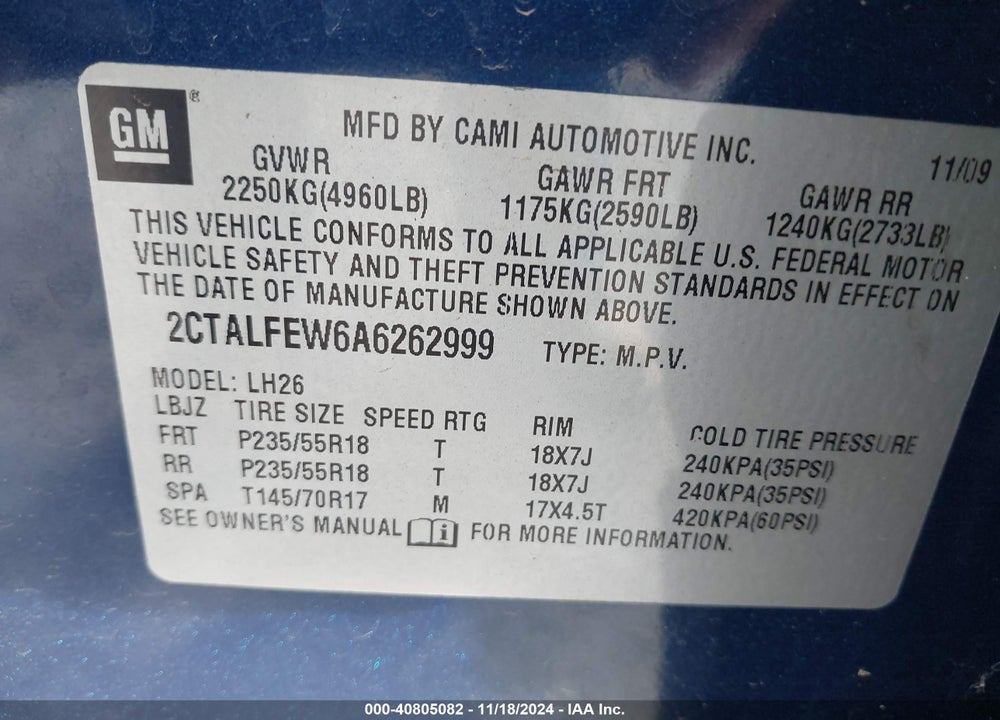 2010 GMC TERRAIN SLT-1 VIN: 2CTALFEW6A6262999
