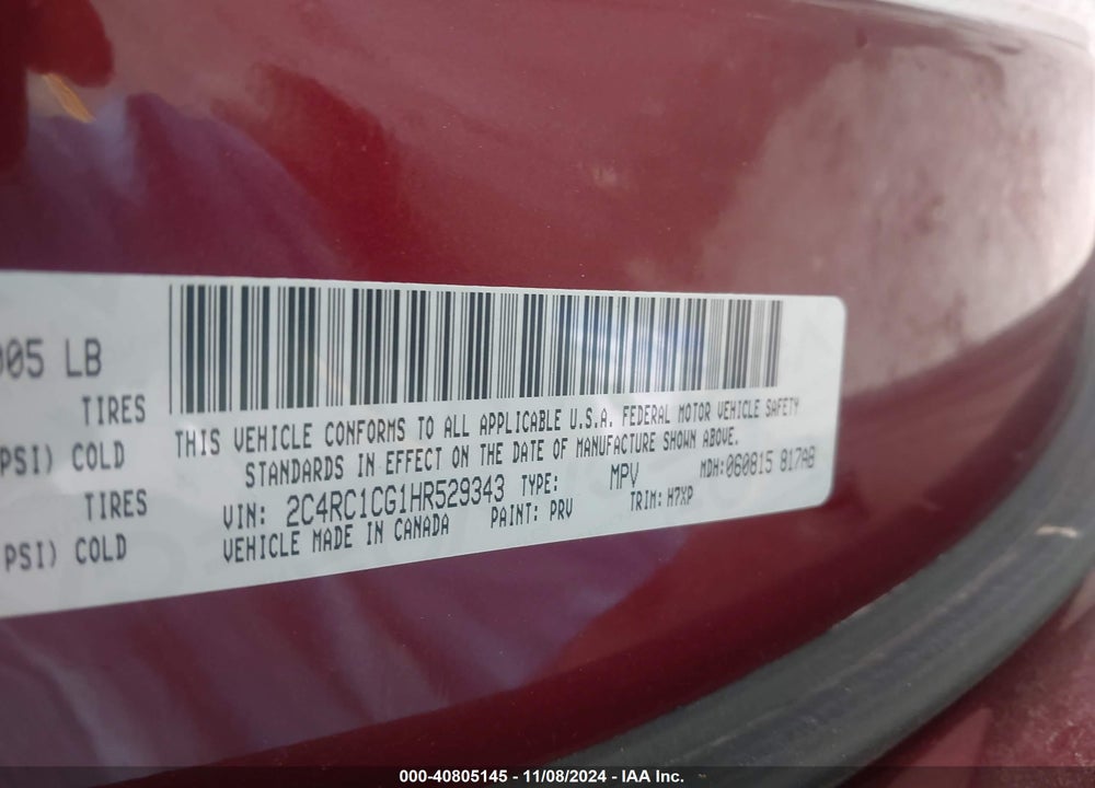2017 CHRYSLER PACIFICA LX VIN: 2C4RC1CG1HR529343