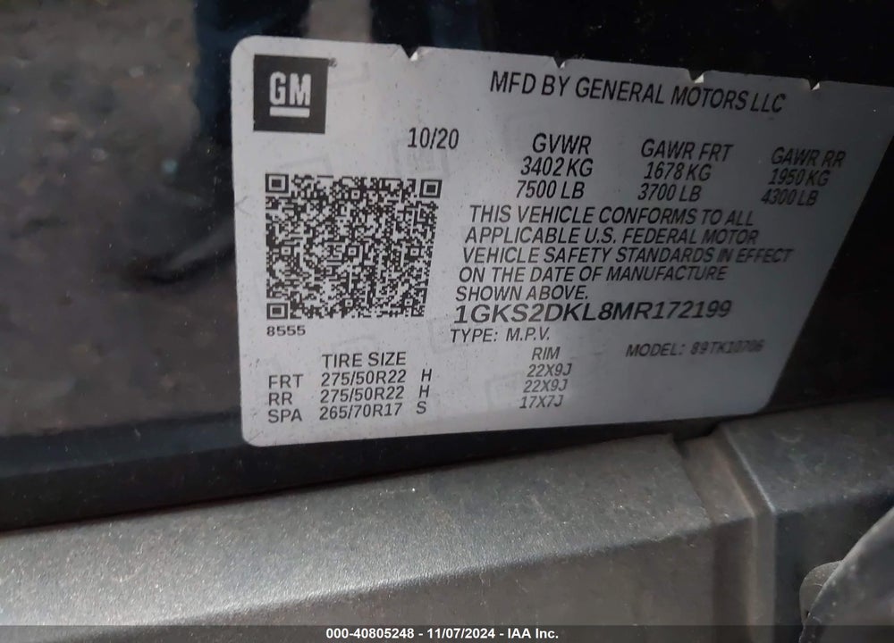 2021 GMC YUKON 4WD DENALI VIN: 1GKS2DKL8MR172199