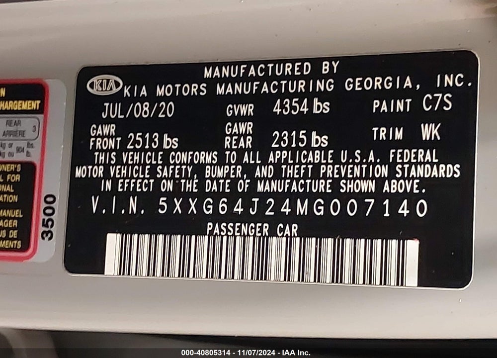 2021 KIA K5 GT LINE VIN: 5XXG64J24MG007140