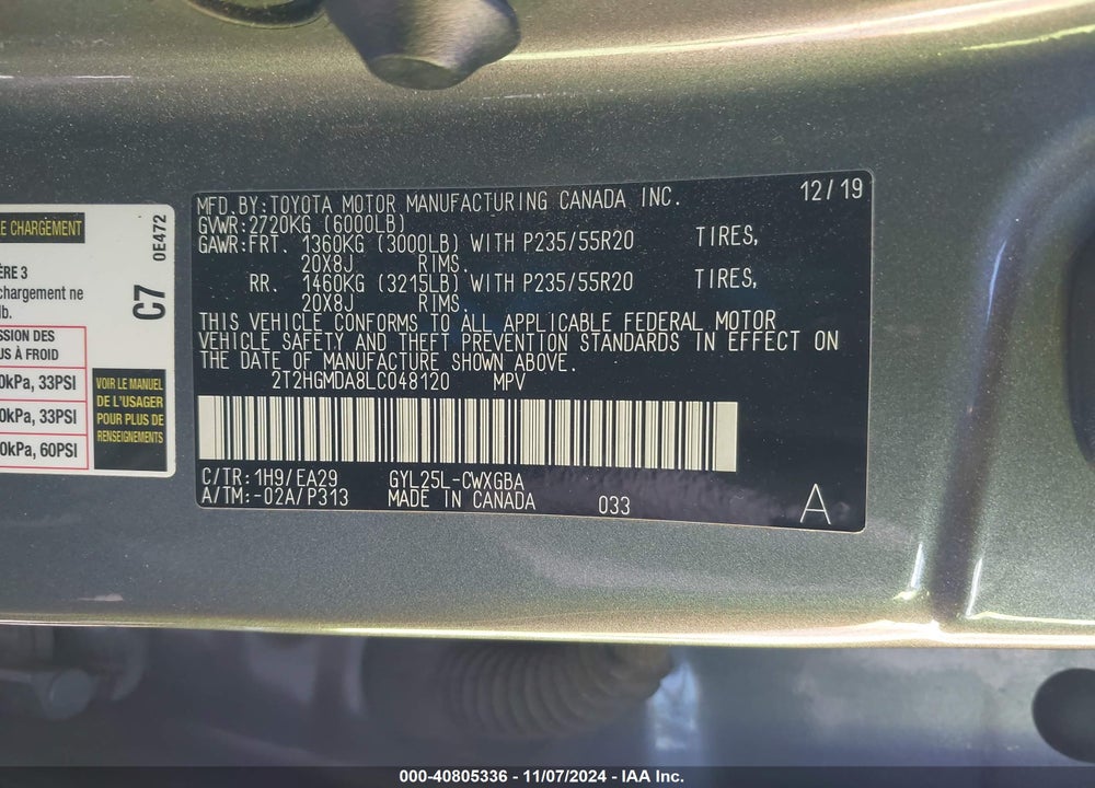 2020 LEXUS RX 450H VIN: 2T2HGMDA8LC048120
