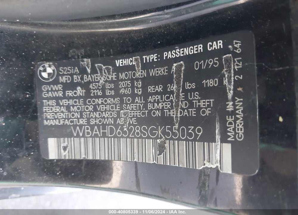 1995 BMW 525 I AUTOMATIC VIN: WBAHD6328SGK55039