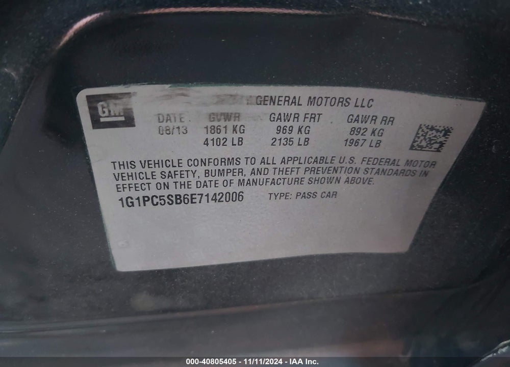 2014 CHEVROLET CRUZE 1LT AUTO VIN: 1G1PC5SB6E7142006