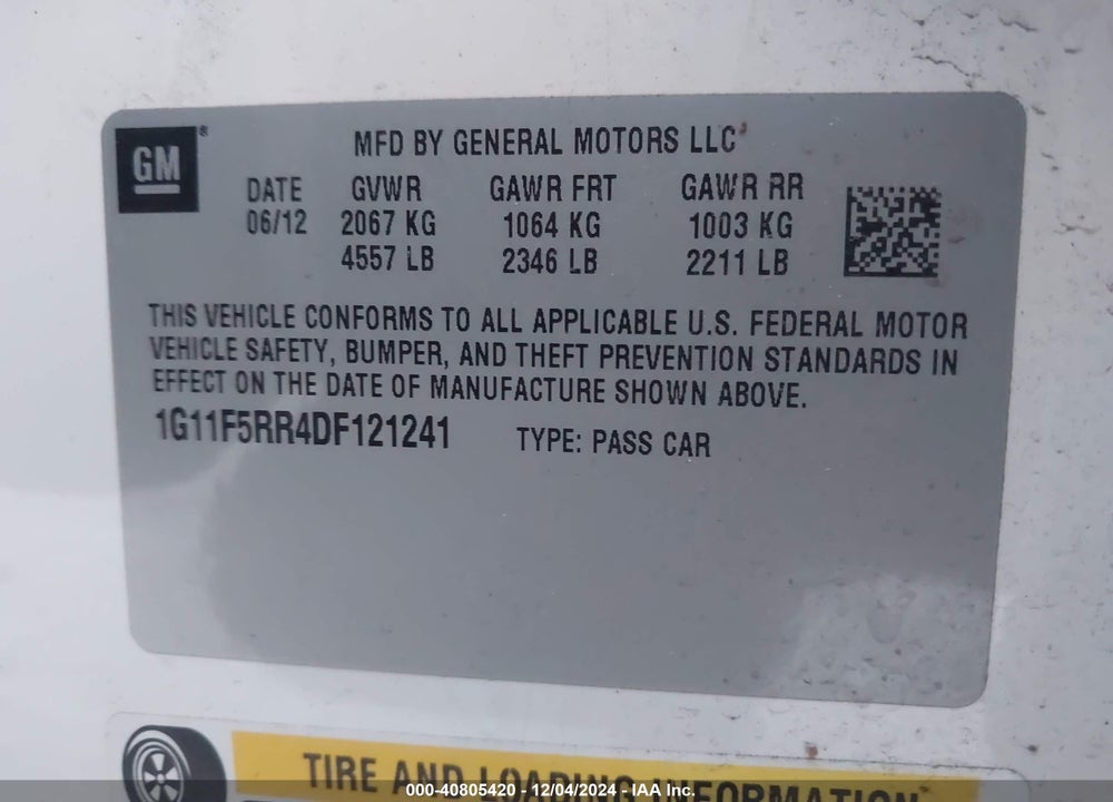 2013 CHEVROLET MALIBU ECO PREMIUM AUDIO VIN: 1G11F5RR4DF121241