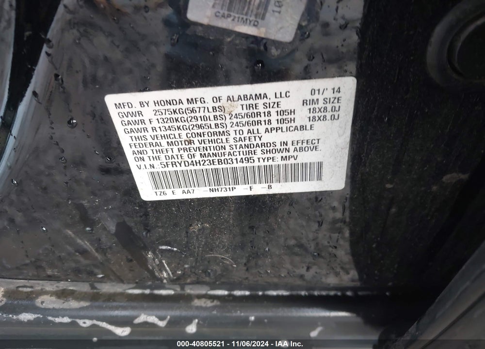 2014 ACURA MDX VIN: 5FRYD4H23EB031495