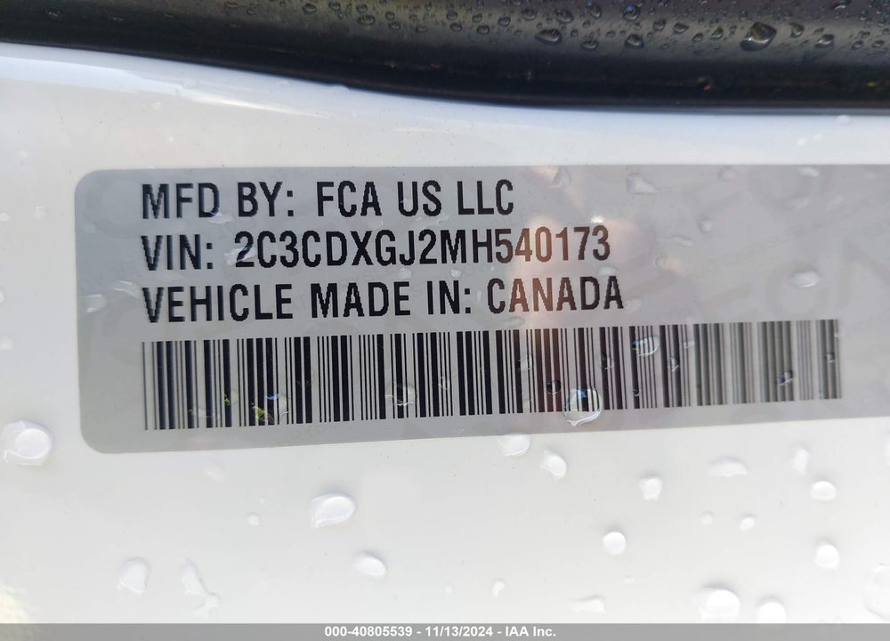 2021 DODGE CHARGER SCAT PACK WIDEBODY RWD VIN: 2C3CDXGJ2MH540173