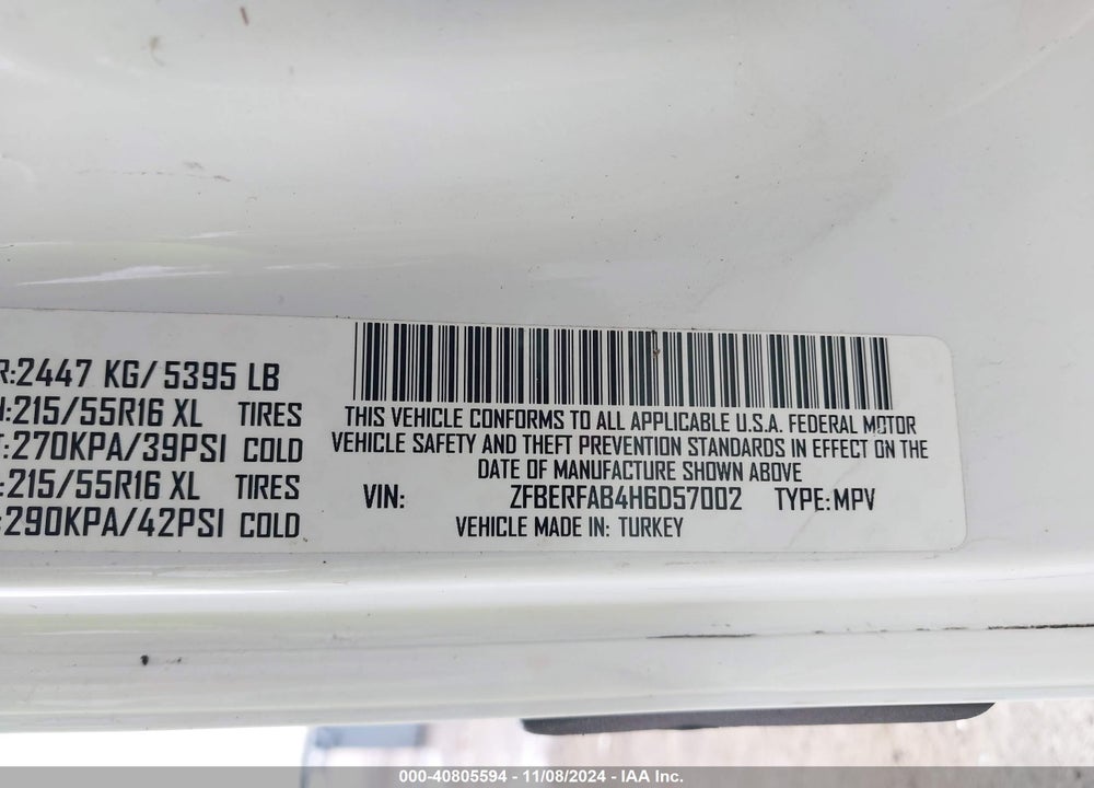 2017 RAM PROMASTER CITY TRADESMAN VIN: ZFBERFAB4H6D57002
