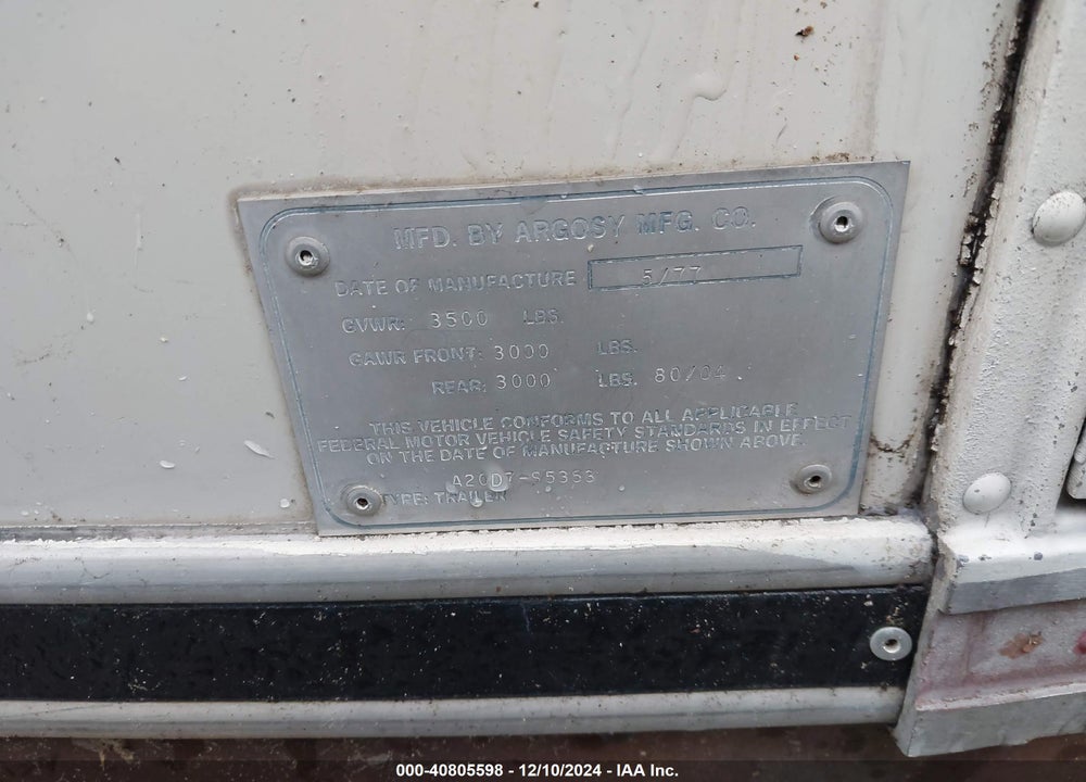 1977 AIRSTREAM ARGOSY 22 VIN: A20D7S5353