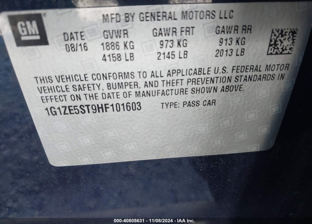 2017 CHEVROLET MALIBU 1LT VIN: 1G1ZE5ST9HF101603