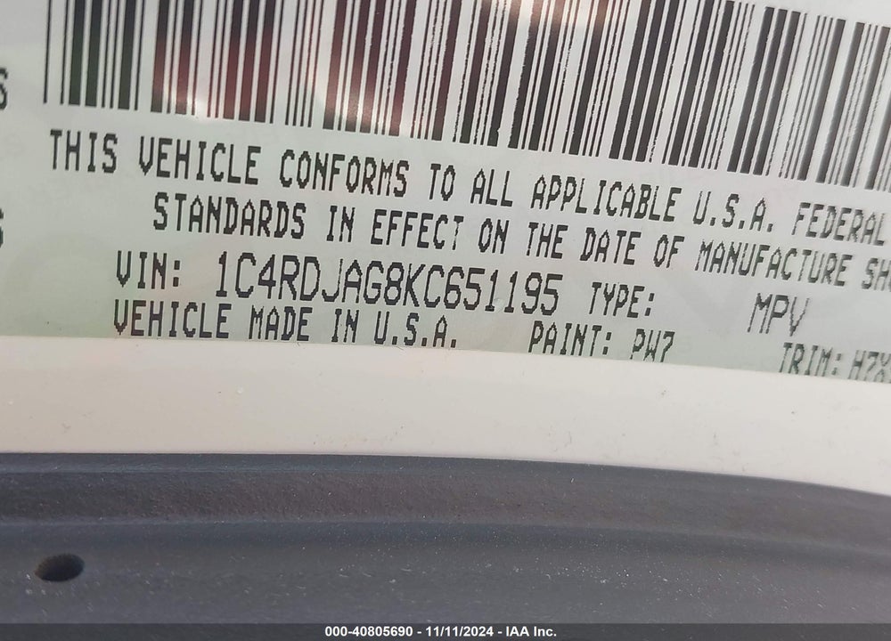 2019 DODGE DURANGO SXT AWD VIN: 1C4RDJAG8KC651195
