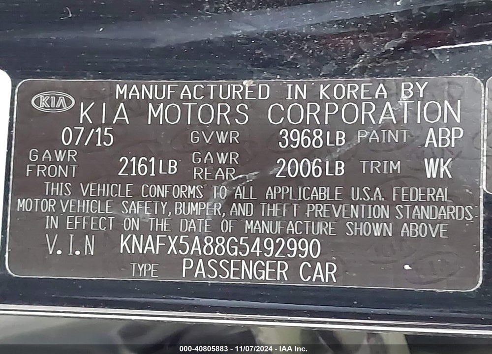 2016 KIA FORTE LX VIN: KNAFX5A88G5492990